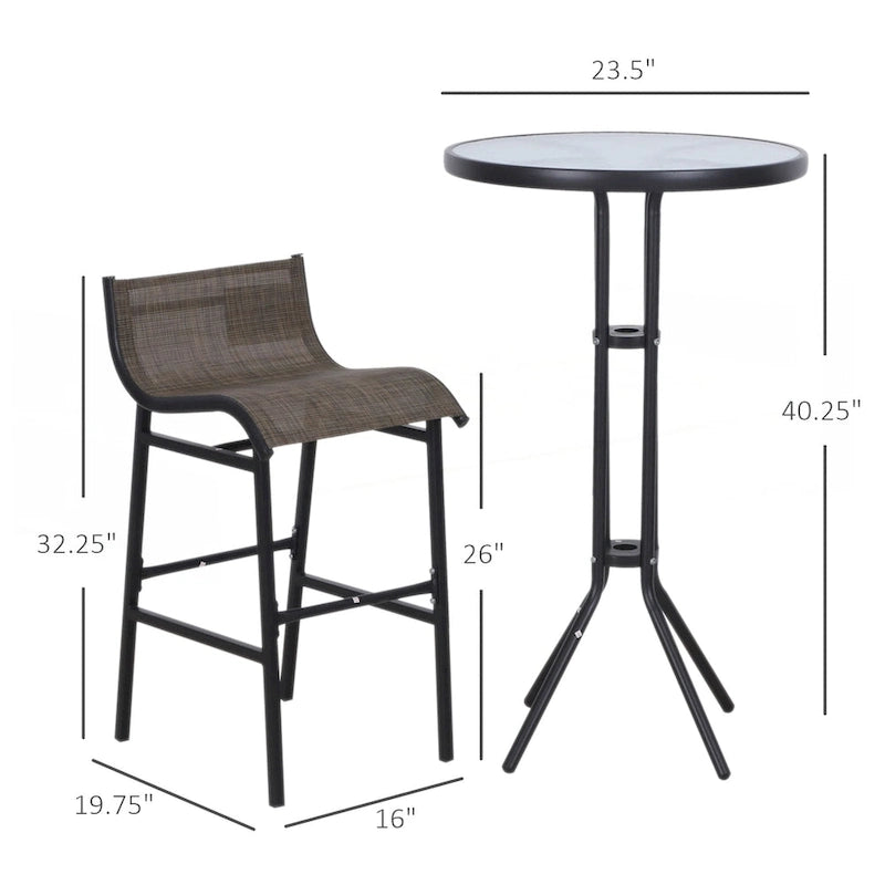 3 Piece Bar Height Outdoor Bistro Set for 2