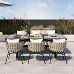Outdoor Dining Set for 6, Patio X-Shaped Legs Extendable Dining Table with 6 Woven Tape Chairs