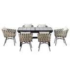 Outdoor Dining Set for 6, Patio X-Shaped Legs Extendable Dining Table with 6 Woven Tape Chairs
