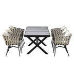 Outdoor Dining Set for 6, Patio X-Shaped Legs Extendable Dining Table with 6 Woven Tape Chairs