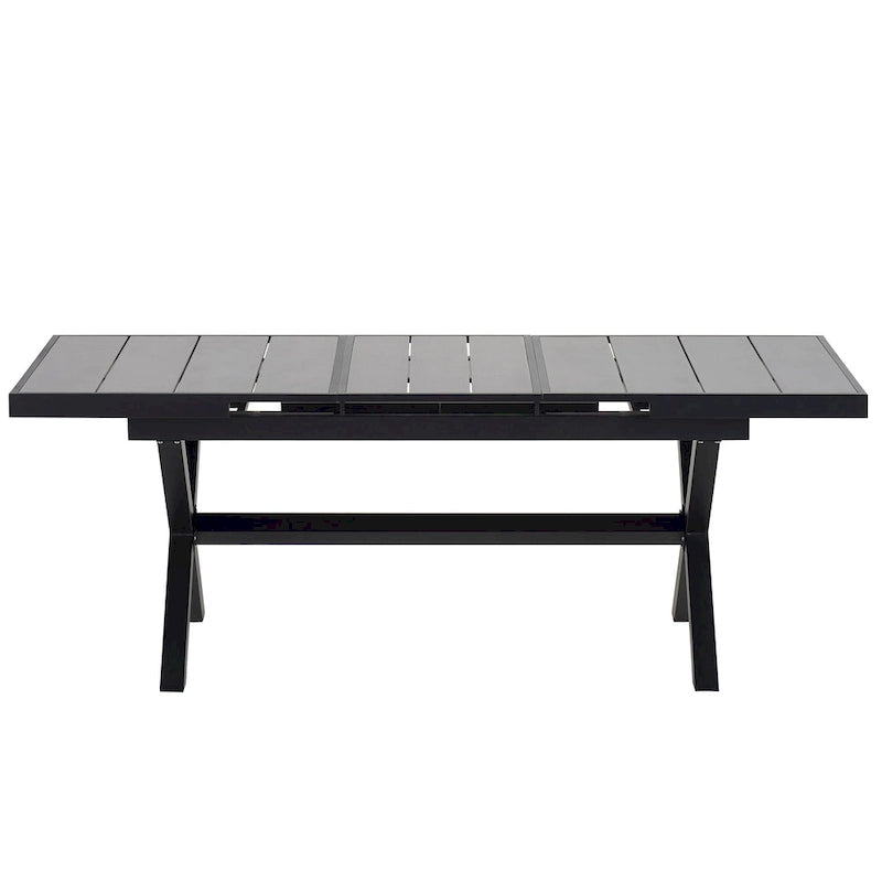 Outdoor Dining Set for 6, Patio X-Shaped Legs Extendable Dining Table with 6 Woven Tape Chairs