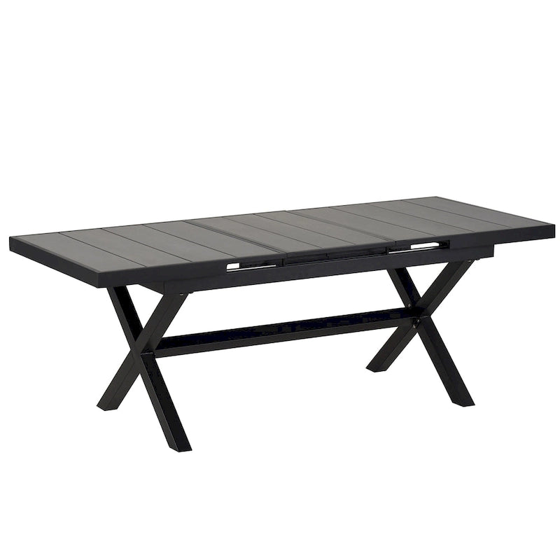 Outdoor Dining Set for 6, Patio X-Shaped Legs Extendable Dining Table with 6 Woven Tape Chairs