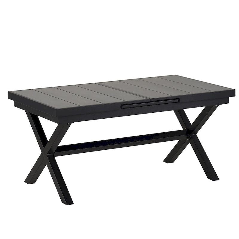 Outdoor Dining Set for 6, Patio X-Shaped Legs Extendable Dining Table with 6 Woven Tape Chairs