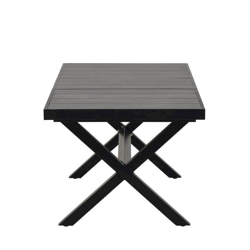 Outdoor Dining Set for 6, Patio X-Shaped Legs Extendable Dining Table with 6 Woven Tape Chairs