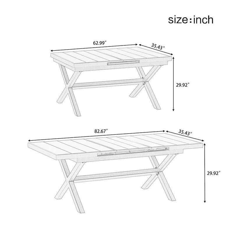 Outdoor Dining Set for 6, Patio X-Shaped Legs Extendable Dining Table with 6 Woven Tape Chairs