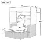 2-Piece Outdoor Patio Rattan Canopy Daybed Sunbed with 5 Positions Adjustable Backrest and Storage Bench