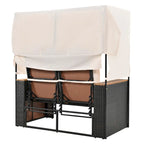 2-Piece Outdoor Patio Rattan Canopy Daybed Sunbed with 5 Positions Adjustable Backrest and Storage Bench