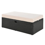 2-Piece Outdoor Patio Rattan Canopy Daybed Sunbed with 5 Positions Adjustable Backrest and Storage Bench