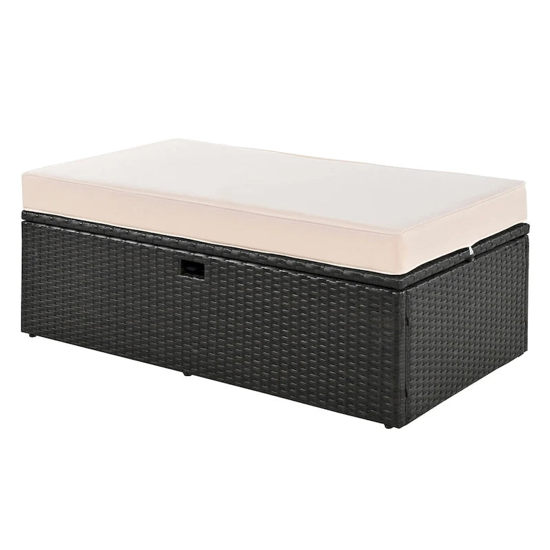 2-Piece Outdoor Patio Rattan Canopy Daybed Sunbed with 5 Positions Adjustable Backrest and Storage Bench