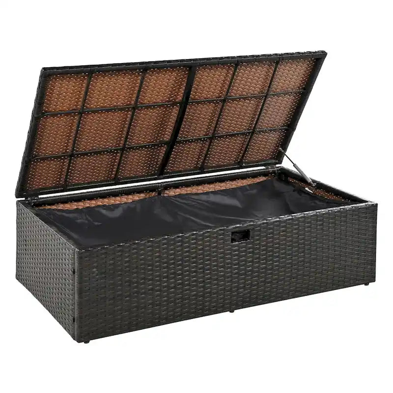 2-Piece Outdoor Patio Rattan Canopy Daybed Sunbed with 5 Positions Adjustable Backrest and Storage Bench