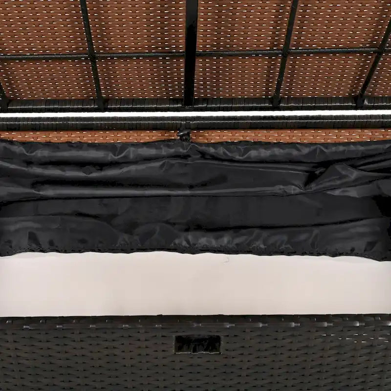 2-Piece Outdoor Patio Rattan Canopy Daybed Sunbed with 5 Positions Adjustable Backrest and Storage Bench