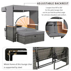 2-Piece Outdoor Patio Rattan Canopy Daybed Sunbed with 5 Positions Adjustable Backrest and Storage Bench