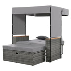 2-Piece Outdoor Patio Rattan Canopy Daybed Sunbed with 5 Positions Adjustable Backrest and Storage Bench