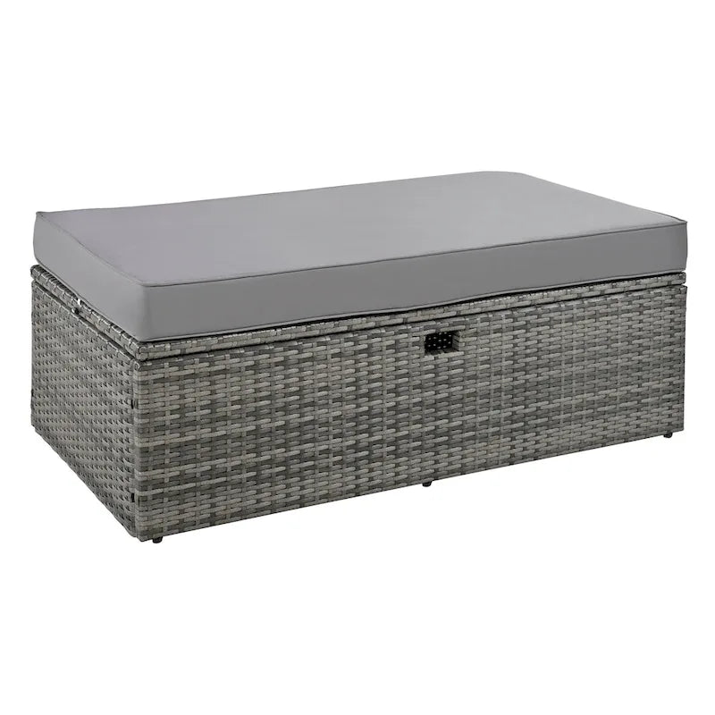 2-Piece Outdoor Patio Rattan Canopy Daybed Sunbed with 5 Positions Adjustable Backrest and Storage Bench