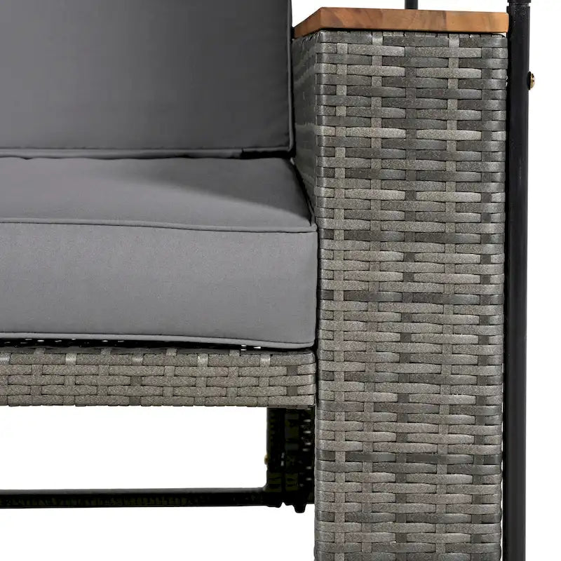 2-Piece Outdoor Patio Rattan Canopy Daybed Sunbed with 5 Positions Adjustable Backrest and Storage Bench