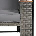 2-Piece Outdoor Patio Rattan Canopy Daybed Sunbed with 5 Positions Adjustable Backrest and Storage Bench