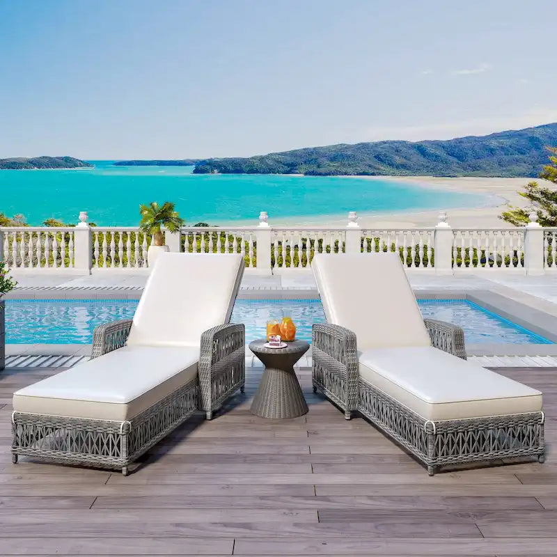 All Weather Rattan Pool Adjustable Wicker Lounge with Armrests & Soft Removable Cushions