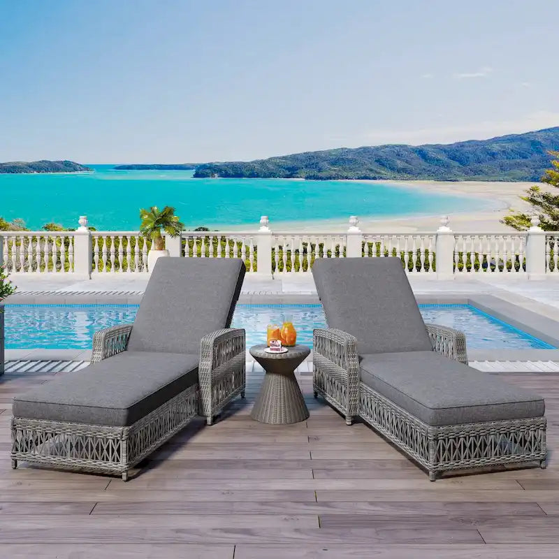 All Weather Rattan Pool Adjustable Wicker Lounge with Armrests & Soft Removable Cushions