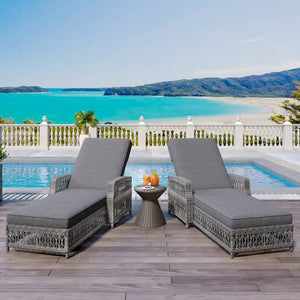 All Weather Rattan Pool Adjustable Wicker Lounge with Armrests & Soft Removable Cushions