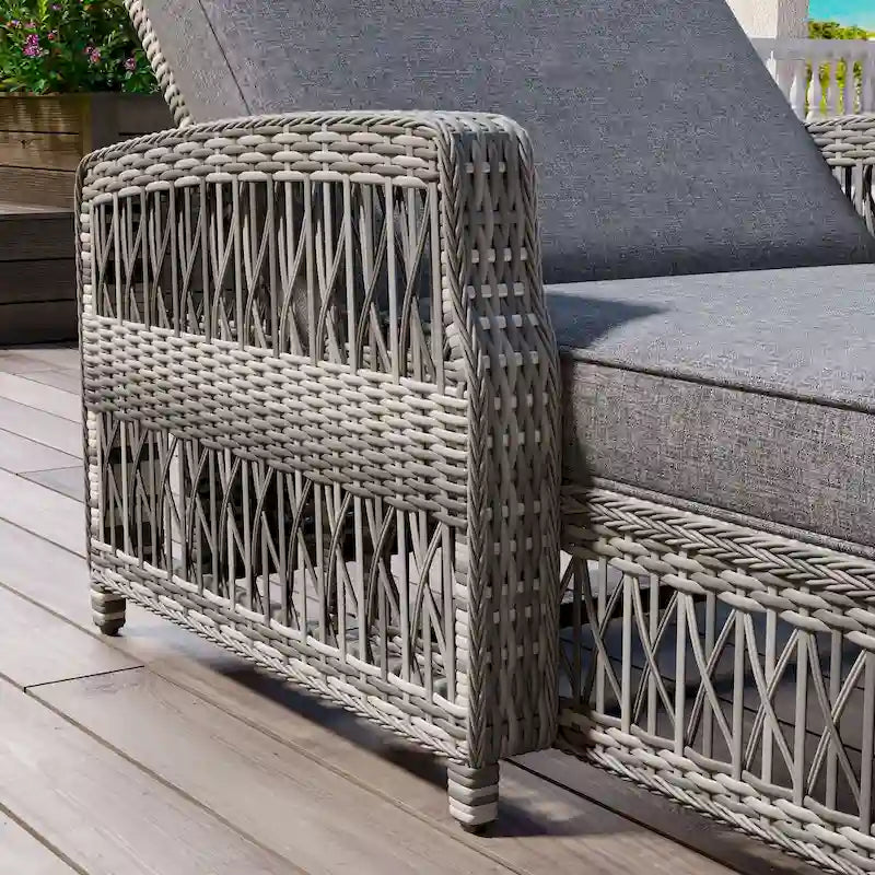 All Weather Rattan Pool Adjustable Wicker Lounge with Armrests & Soft Removable Cushions