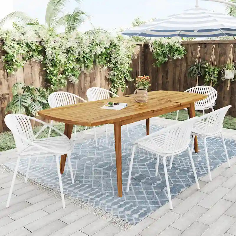 7 Pieces Outdoor Modern Expandable Dining Set