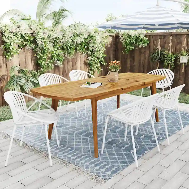 7 Pieces Outdoor Modern Expandable Dining Set