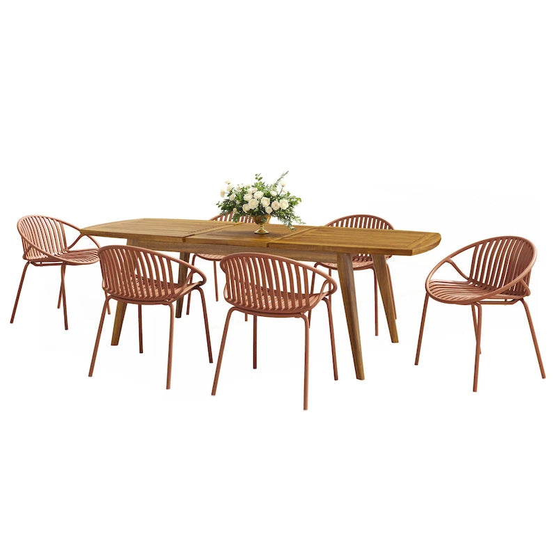 7 Pieces Outdoor Modern Expandable Dining Set