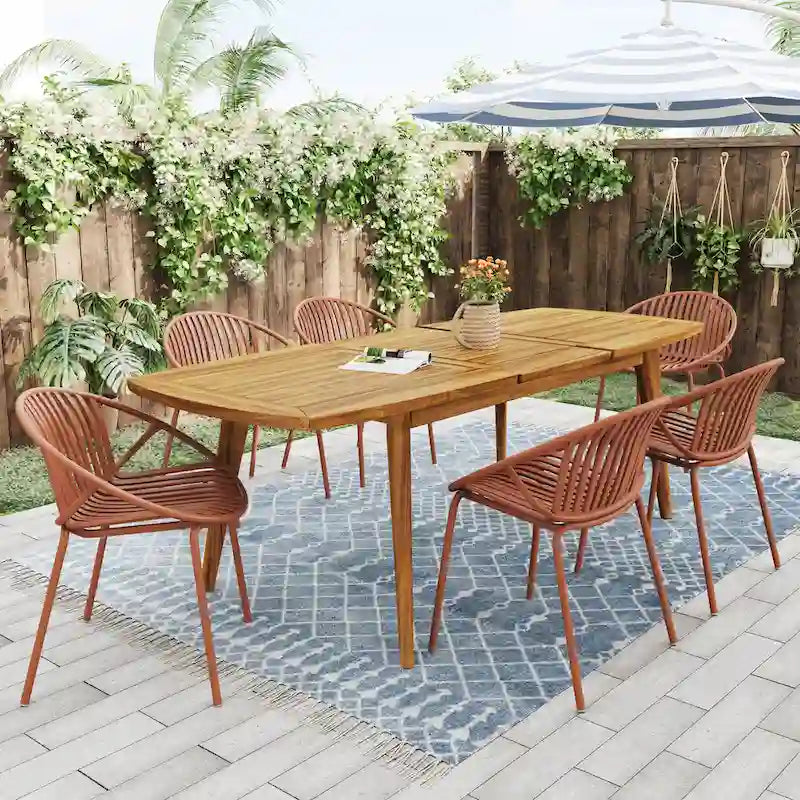 7 Pieces Outdoor Modern Expandable Dining Set