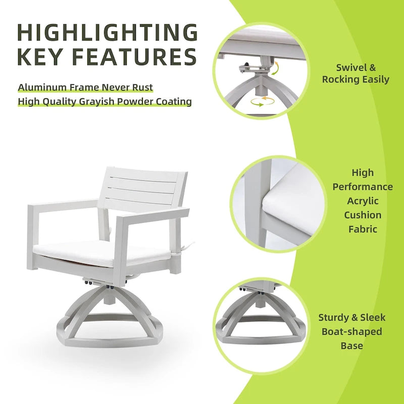 Outdoor Patio Aluminum Swivel Rocker Set of 2 with Outdoor-grade Sunbrella Fabric Cushions, 360-Degree Swivel