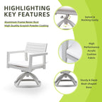 Outdoor Patio Aluminum Swivel Rocker Set of 2 with Outdoor-grade Sunbrella Fabric Cushions, 360-Degree Swivel