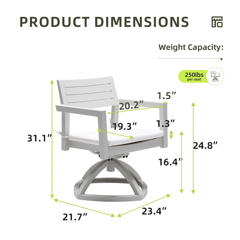 Outdoor Patio Aluminum Swivel Rocker Set of 2 with Outdoor-grade Sunbrella Fabric Cushions, 360-Degree Swivel