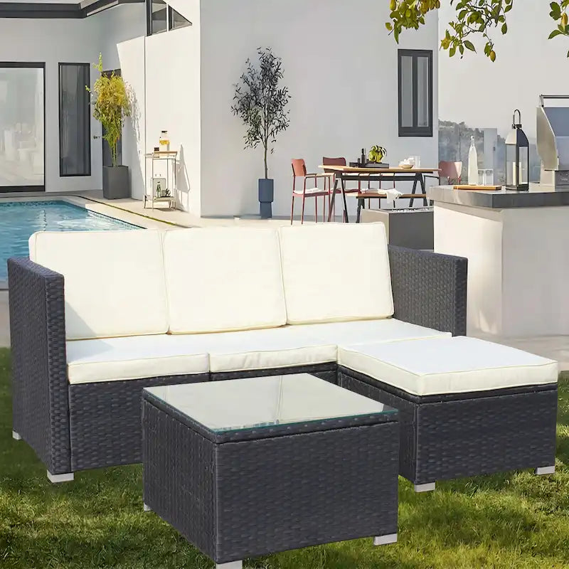 5-Piece PE Rattan Wicker Cushioned Sofa Sets