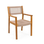 2pc Braided Dining Chair Set Light Brown Teak Acacia Wood and Rope Outdoor Patio Chairs 35in Tall 400lb Capacity