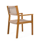 2pc Braided Dining Chair Set Light Brown Teak Acacia Wood and Rope Outdoor Patio Chairs 35in Tall 400lb Capacity
