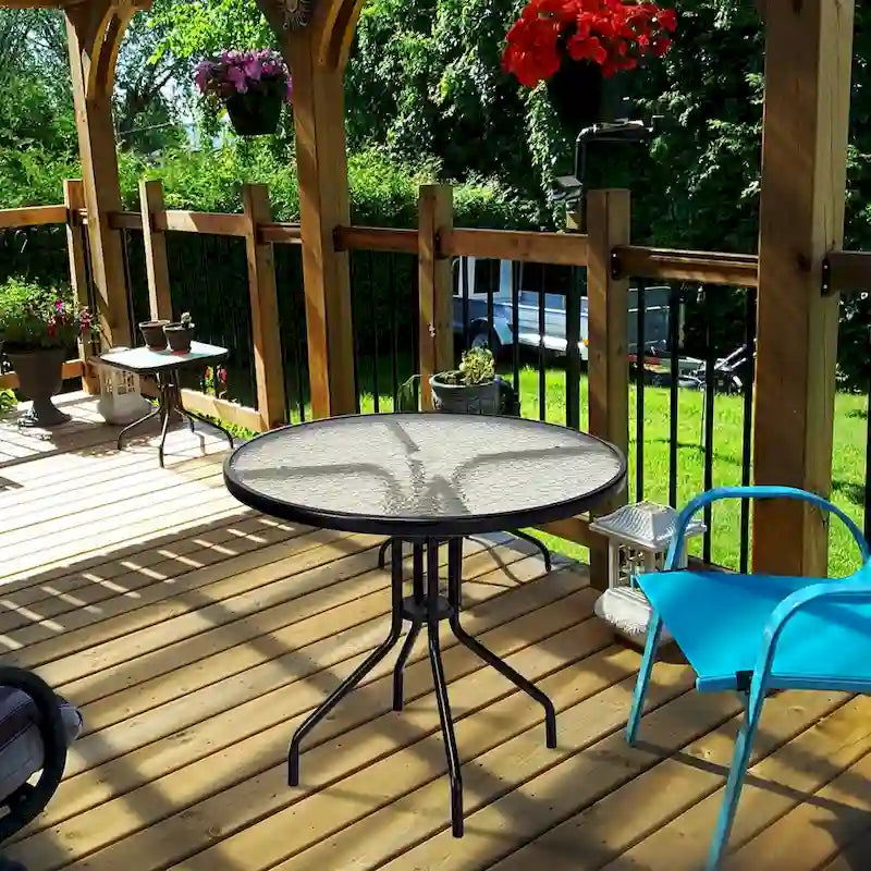 Costway 32Outdoor Patio Round Table Tempered Glass Top
