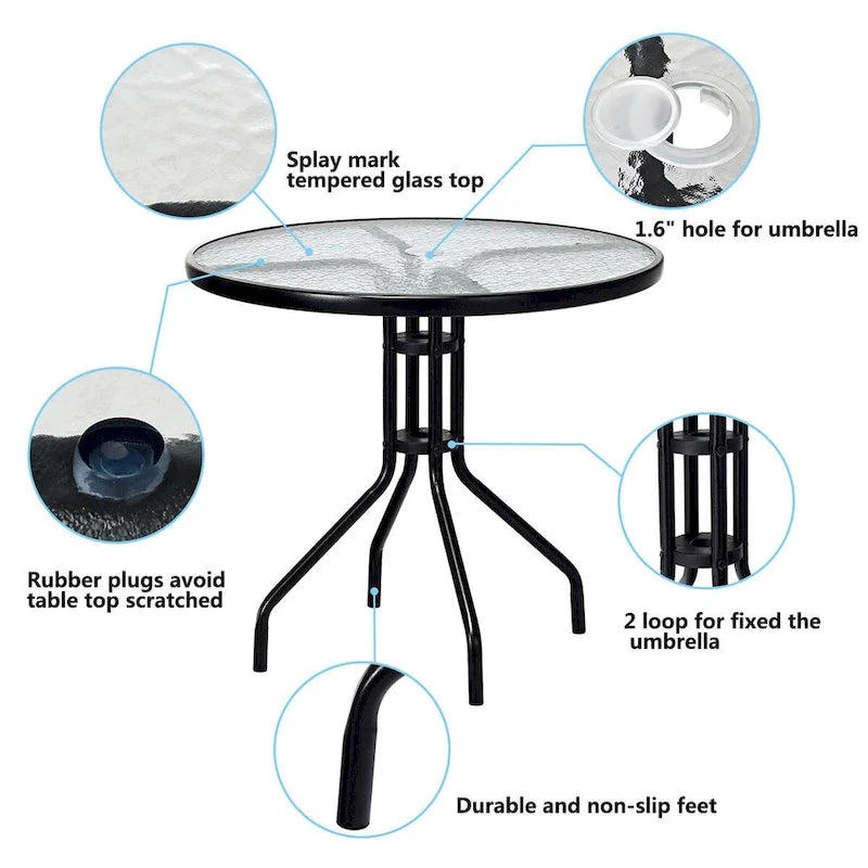 Costway 32Outdoor Patio Round Table Tempered Glass Top