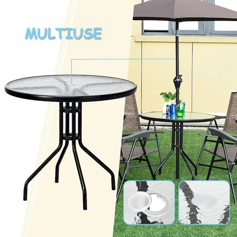 Costway 32Outdoor Patio Round Table Tempered Glass Top