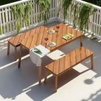 3 Pieces Patio Dining Set, Outdoor Acacia Table and 2 Benches, Dining Set Picnic Beer Table for 4-6, Picnic Set