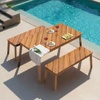 3 Pieces Patio Dining Set, Outdoor Acacia Table and 2 Benches, Dining Set Picnic Beer Table for 4-6, Picnic Set