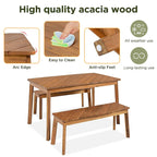 3 Pieces Patio Dining Set, Outdoor Acacia Table and 2 Benches, Dining Set Picnic Beer Table for 4-6, Picnic Set