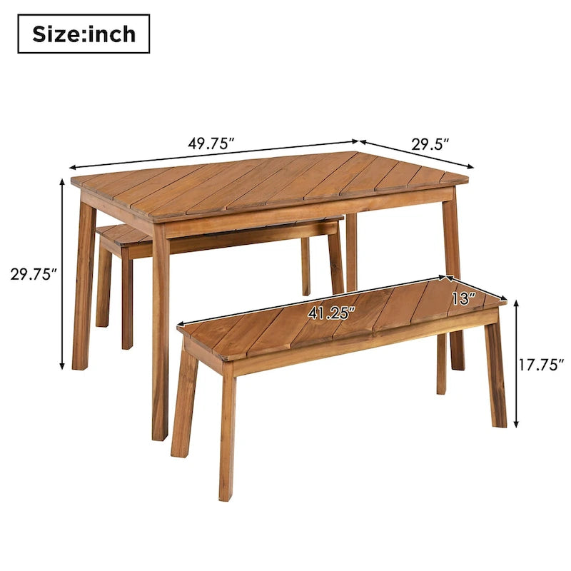 3 Pieces Patio Dining Set, Outdoor Acacia Table and 2 Benches, Dining Set Picnic Beer Table for 4-6, Picnic Set
