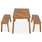 3 Pieces Patio Dining Set, Outdoor Acacia Table and 2 Benches, Dining Set Picnic Beer Table for 4-6, Picnic Set