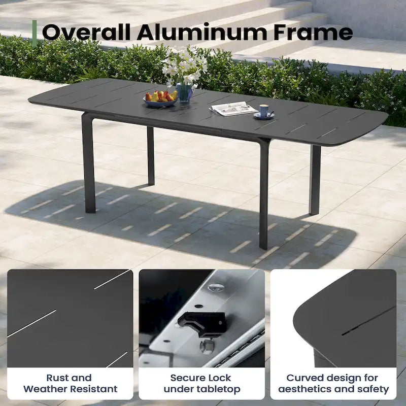 9PC Outdoor Aluminum Expandable Patio Dining Table Extension Table with Floding Chair