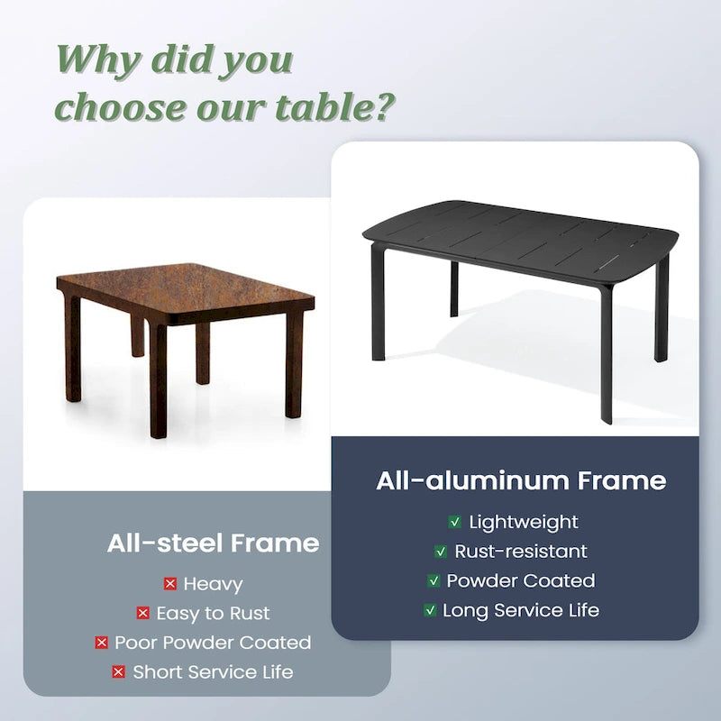 9PC Outdoor Aluminum Expandable Patio Dining Table Extension Table with Floding Chair