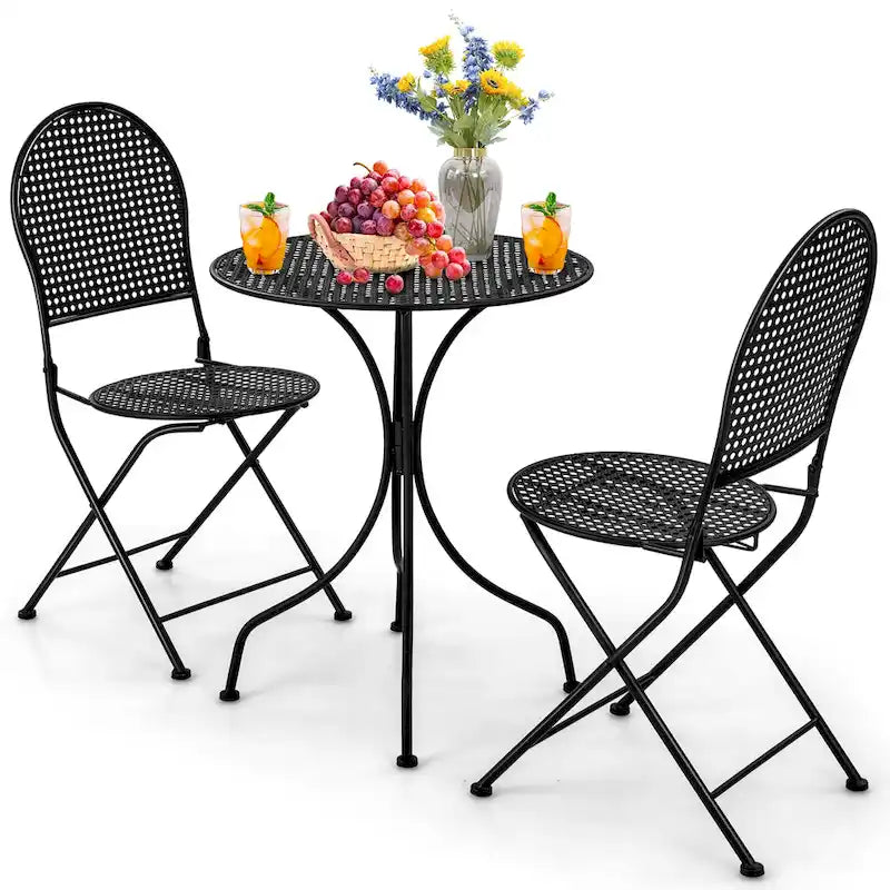 Gymax 3 PCS Patio Bistro Set All-weather Metal Table & Chair Set for 2