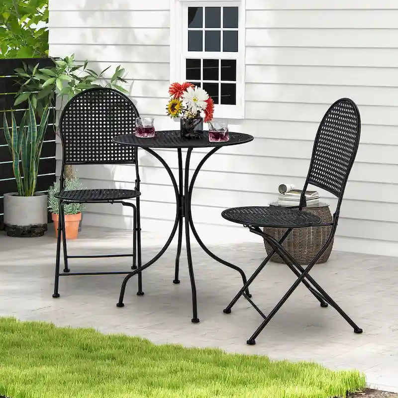 Gymax 3 PCS Patio Bistro Set All-weather Metal Table & Chair Set for 2