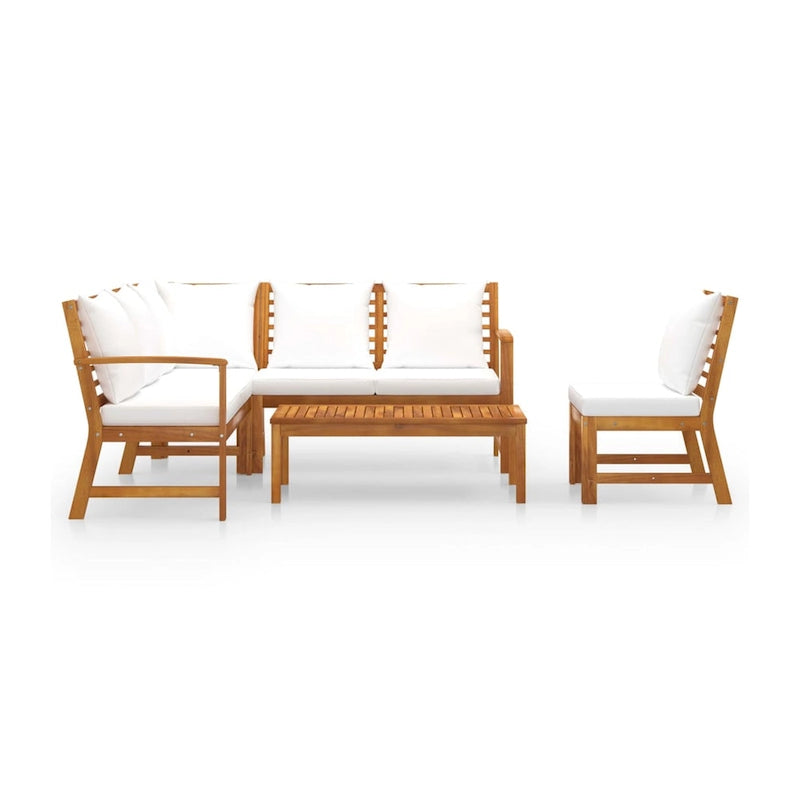 Roma 5pc Modular Outdoor Sofa and Table Set, Solid Acacia Wood, White