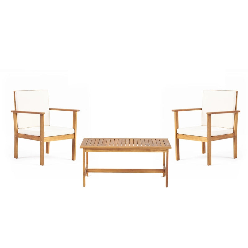 3pc Set with 2 Outdoor Club Chairs and Coffee Table in Acacia Wood