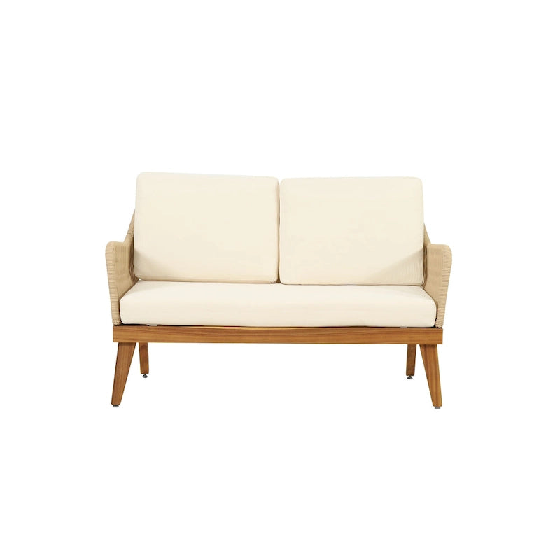 Oud 4pc Outdoor Sofa Set, Woven Rope Design, Natural Brown Acacia Wood