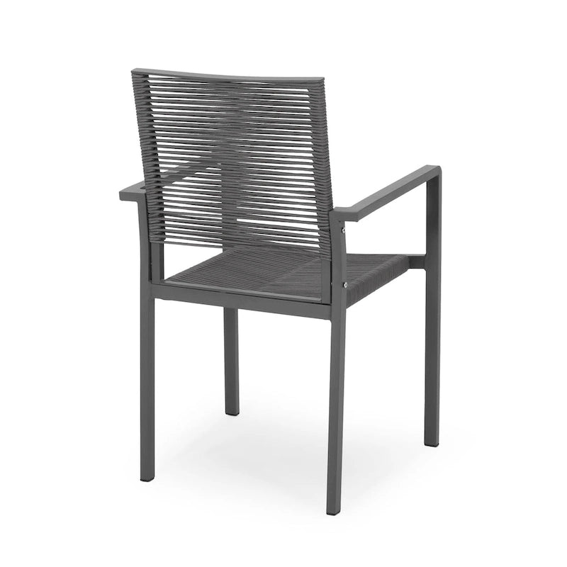 Teny Outdoor Dining Chair Set of 2, Open Back, Woven Rope, Dark Gray Metal